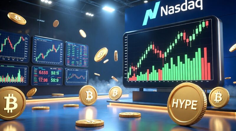 Grayscale files S-1 for Hyperliquid HYPE ETF on Nasdaq - crypto trading screens with HYPE coins