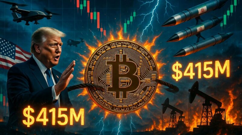 Trump Iran crisis triggers 415M crypto liquidation whipsaw with Bitcoin caught between military escalation and diplomatic pause
