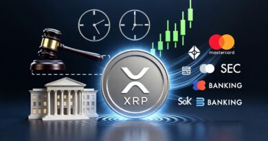 XRP token with ripple waves SEC gavel Mastercard integration and rising price charts