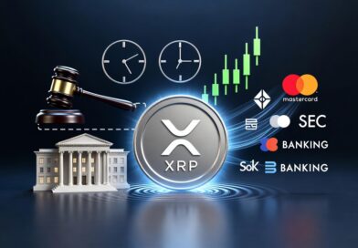 XRP token with ripple waves SEC gavel Mastercard integration and rising price charts