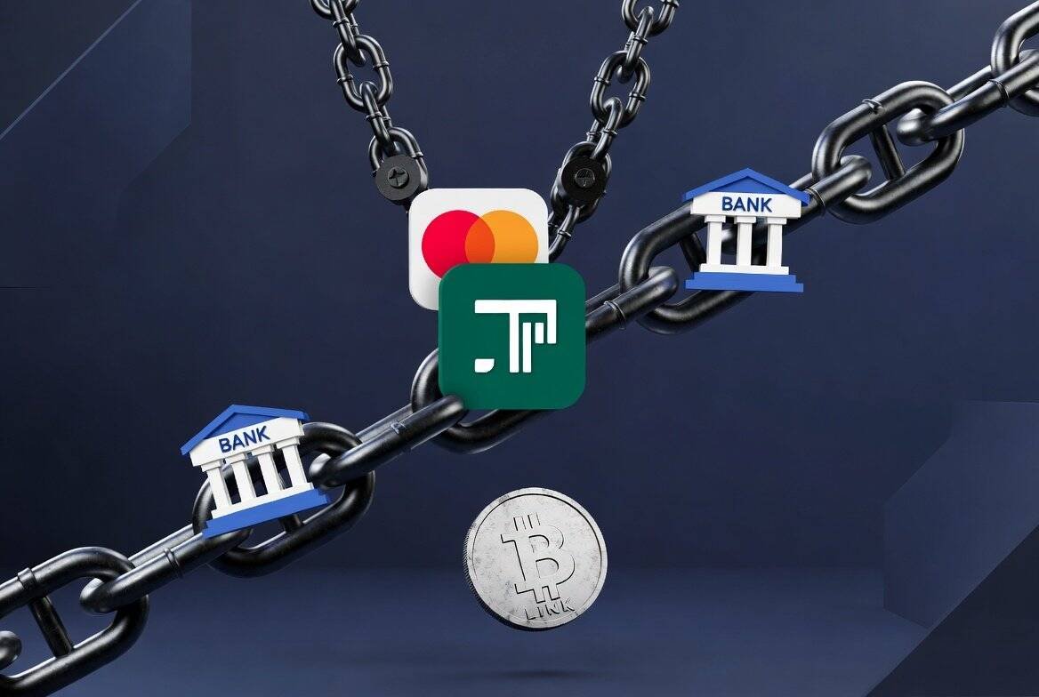 Chainlink connecting major banks and financial institutions with LINK token - enterprise adoption visualization
