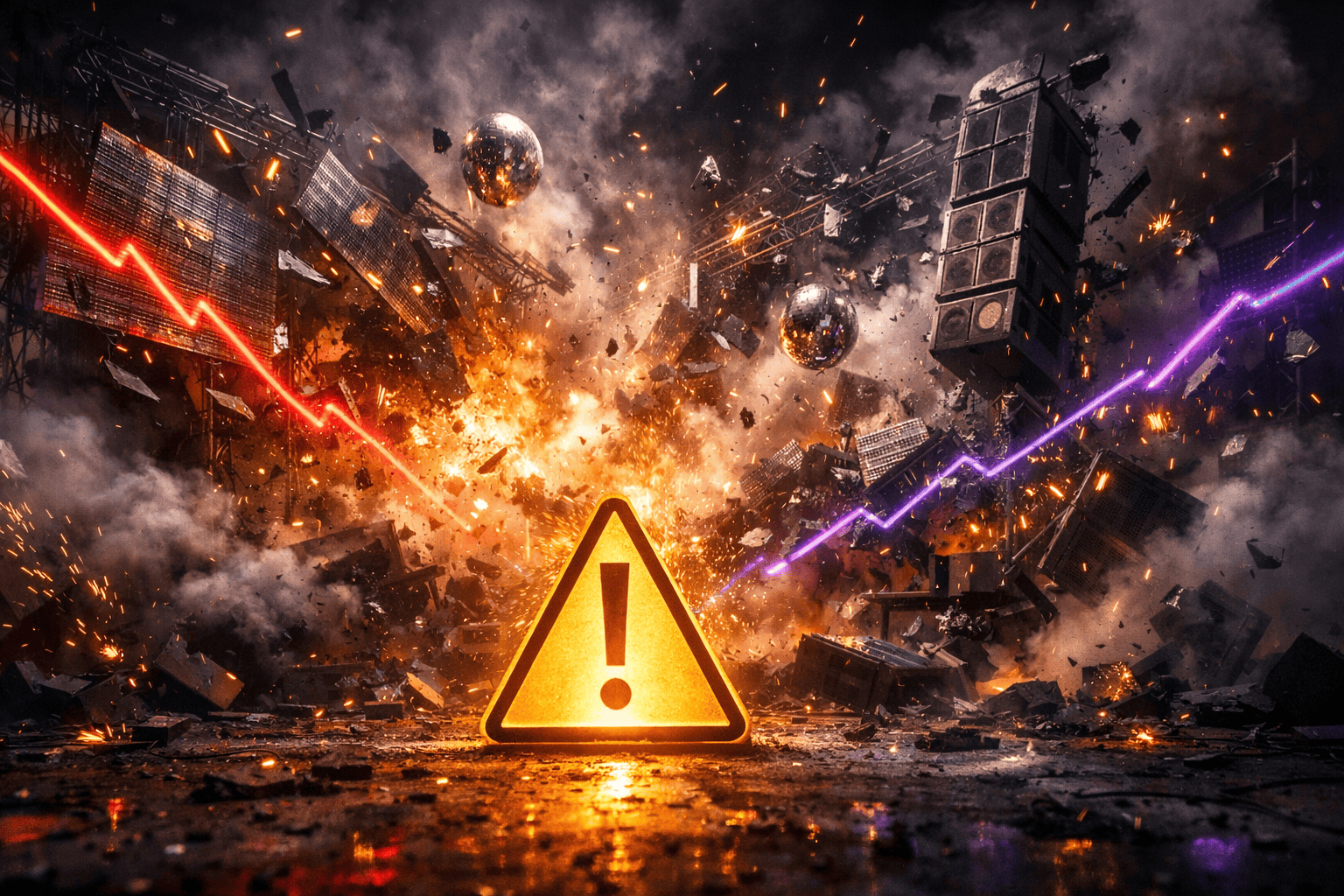 RaveDAO crash - rave stage exploding symbolizing $6.6 billion wipeout