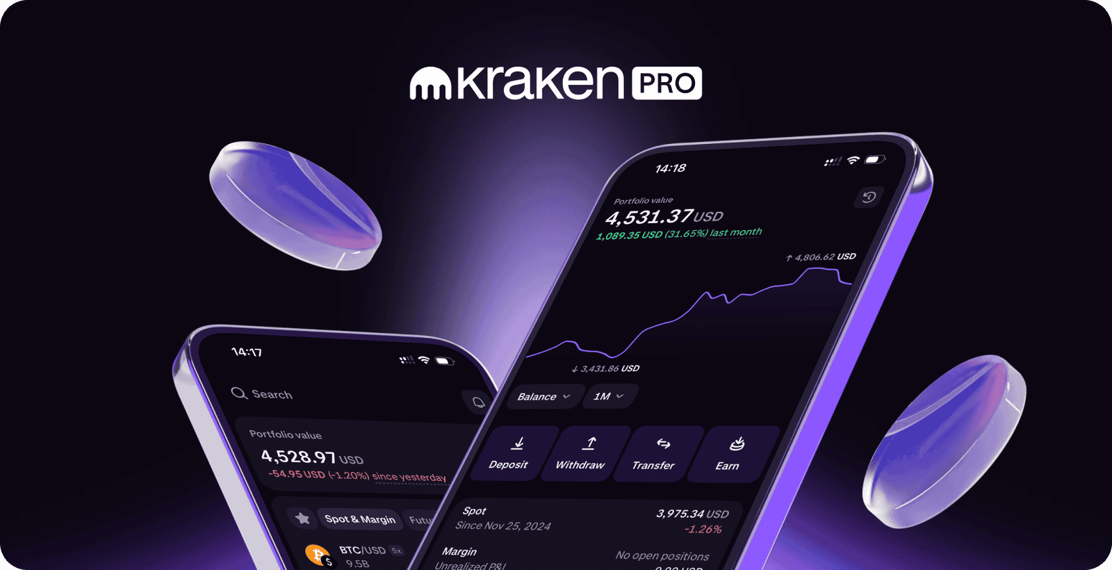 Kraken Pro trading app with advanced charts and margin trading