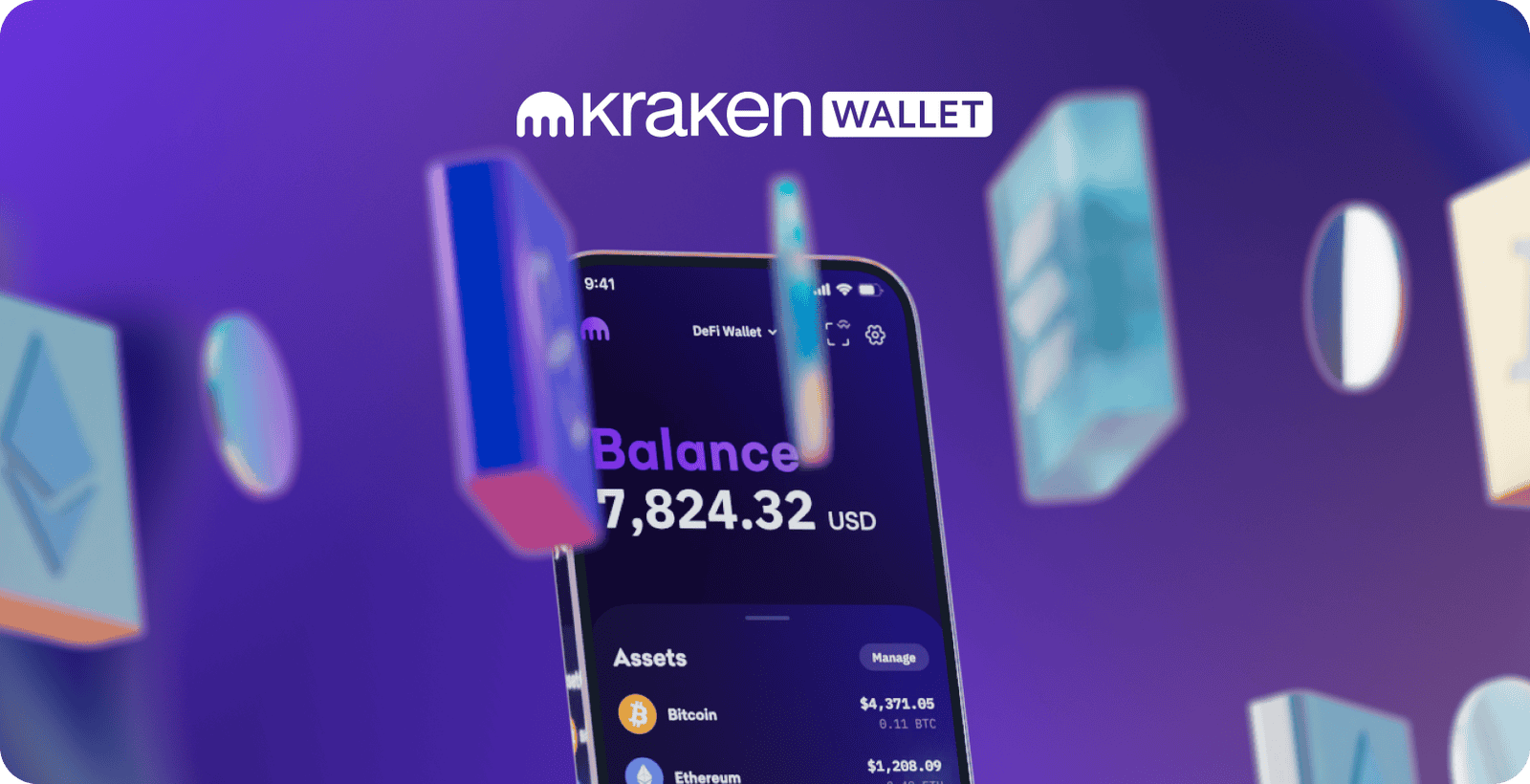 Kraken Wallet self-custody app showing balance and crypto assets