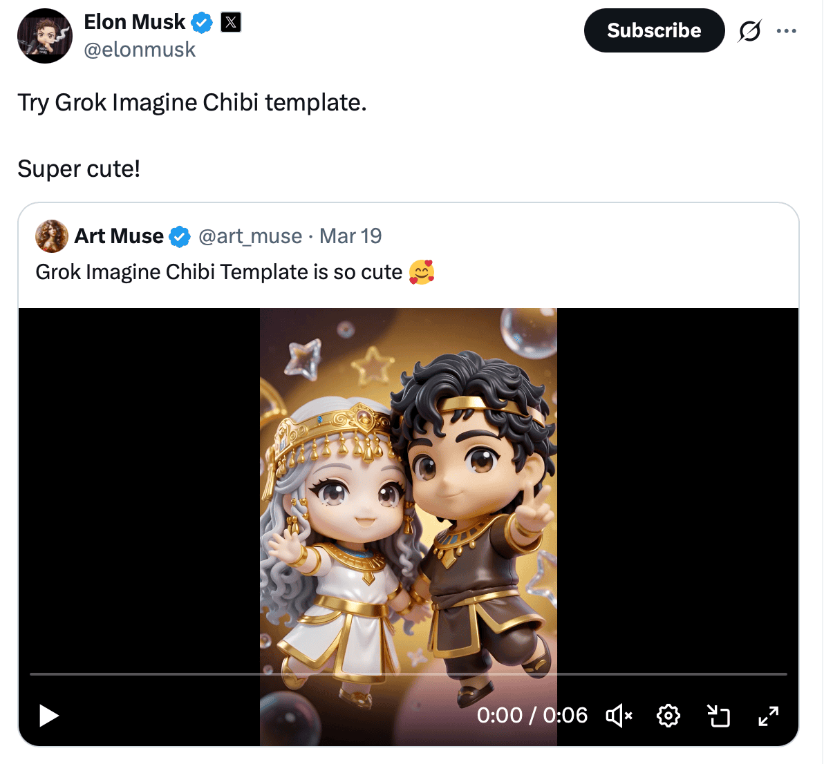 Elon Musk tweet about Grok Imagine Chibi template on March 19 2026