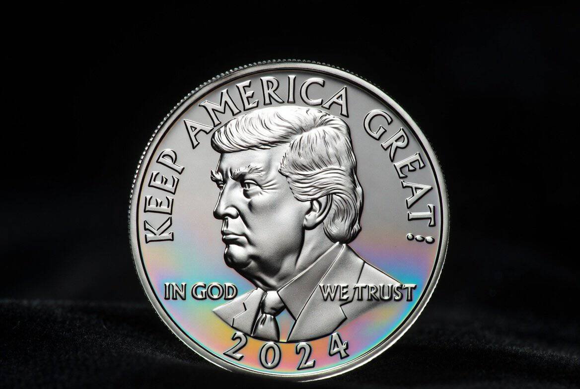Trump commemorative silver coin representing the  meme coin