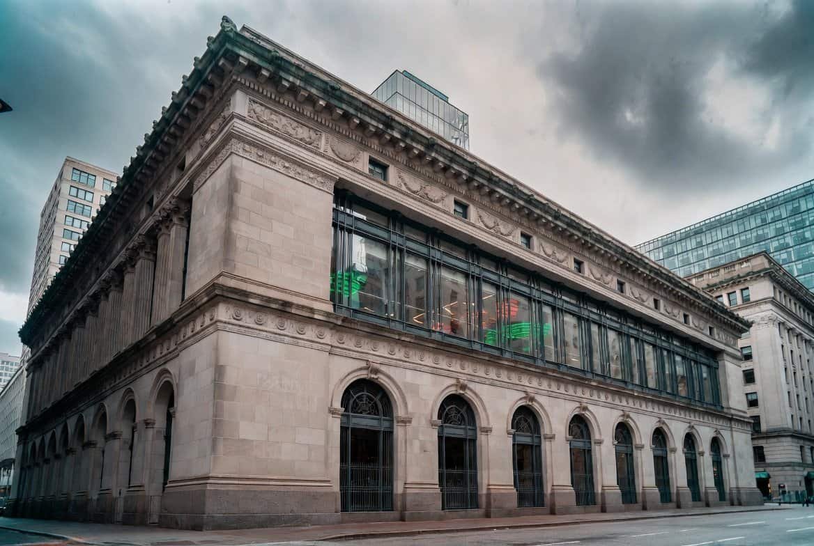 Empty stock exchange building representing Bitcoin seller exhaustion April 2026